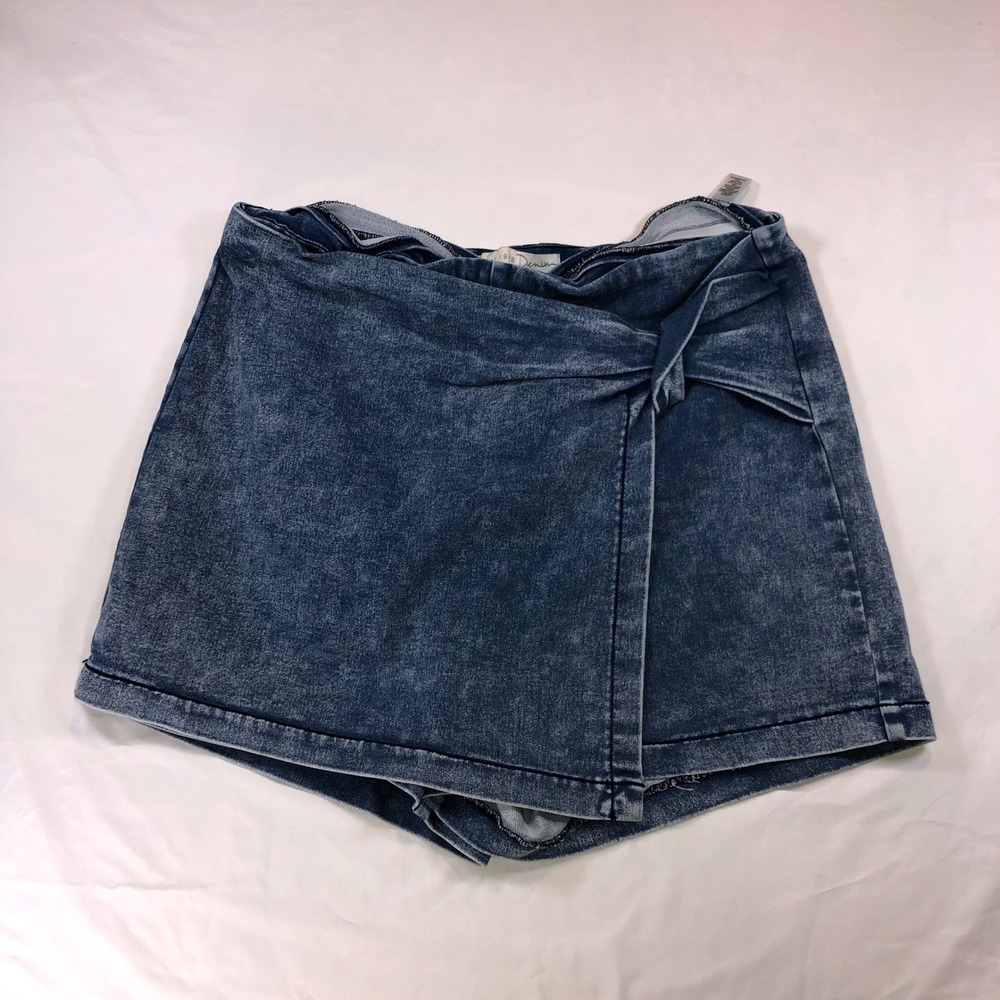 Est 1946 Denim Super Hi-Rise Acid Wash Wrap Skort Size 16 Blue Tie Front